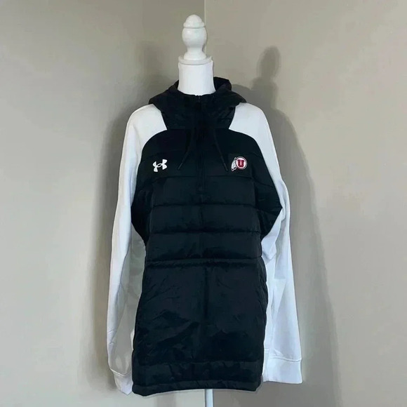 Men's Under Armour Utah Utes Hybrid Half-Zip Jacket - Black/White​​ - Picture 1 of 16